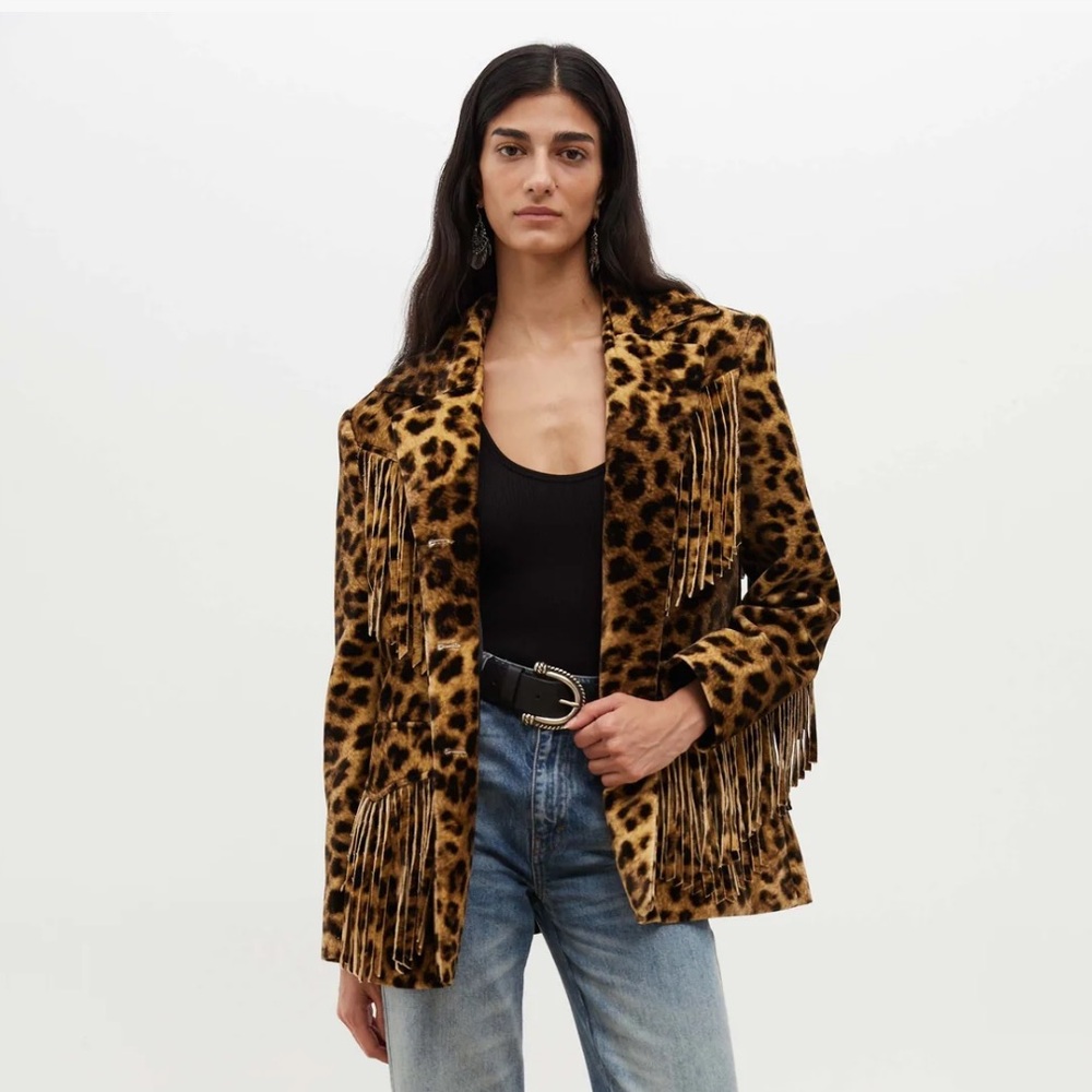 La Commune Magique Velvet Leopard Fringe Blazer